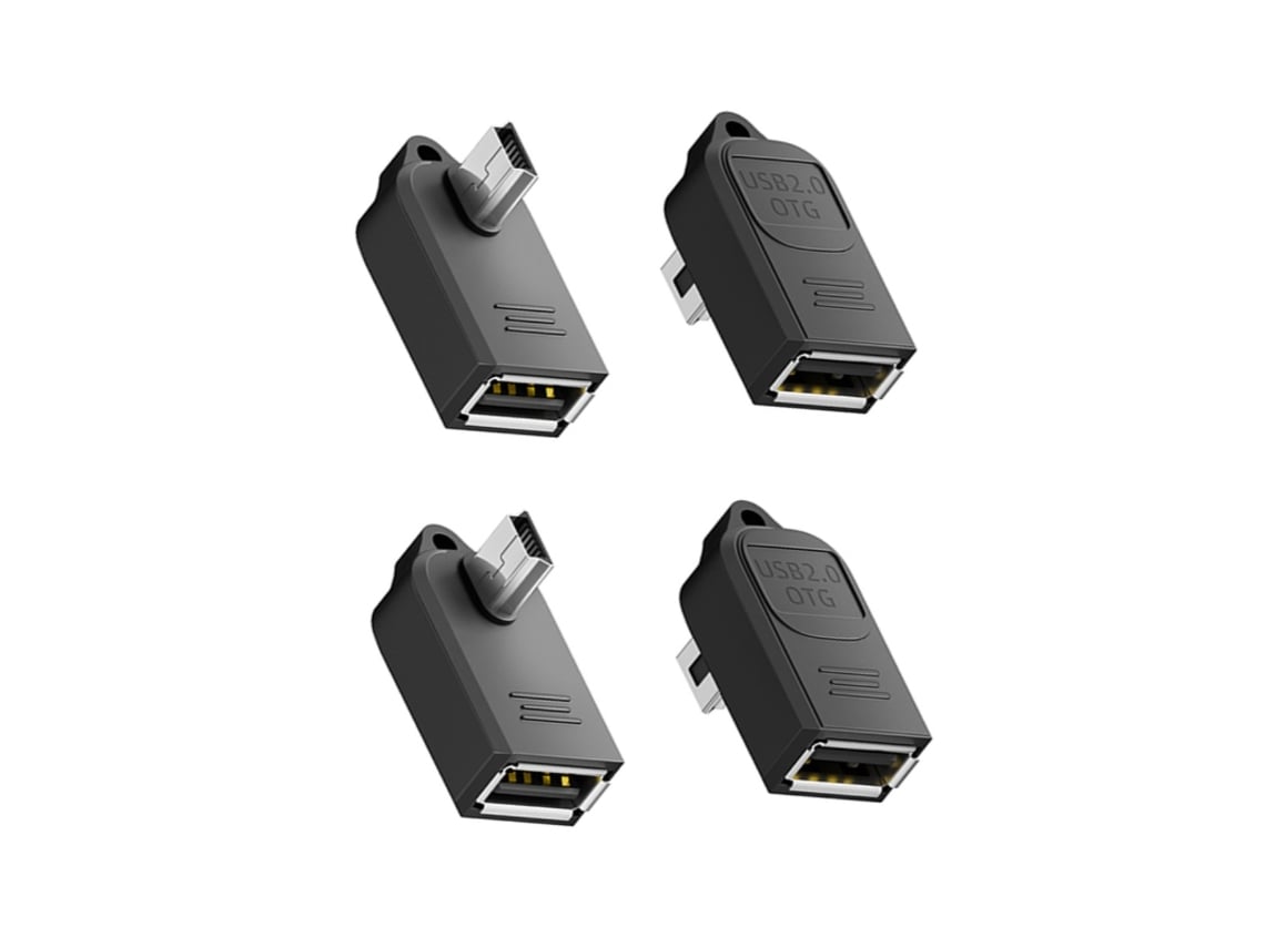 Adaptador Mini Usb Ángulo Recto Macho A Usb-a Hembra 4 Unidades Con Llavero, Otg, Usb2.0 480mbps, Abs Negro