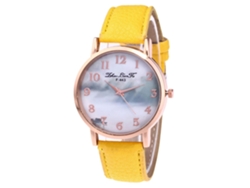 Reloj De Pulsera De Pareja De Moda Con Correa Pu, Dial Redondo, Cuarzo (amarillo)