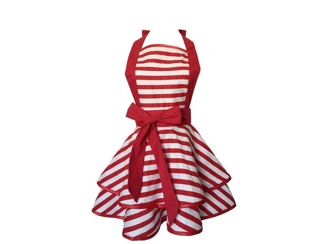 2026-33019-delantal Retro De Algodón Artesanal Para Mujer Niña Cocina Repostería Rojo