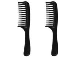 2 peines desenredantes negros de doble hilera, peine para champú con mango para cabello largo, rizado y mojado