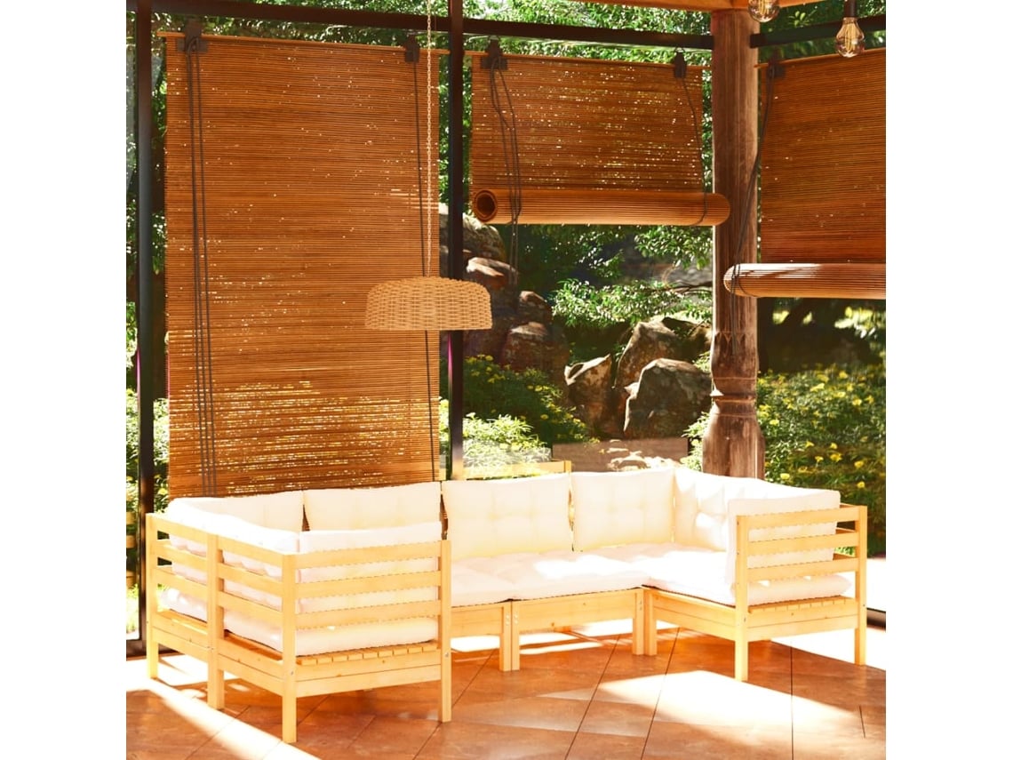 Conjunto de jardín de 6 piezas con cojines de pino crema DKD Home Decor