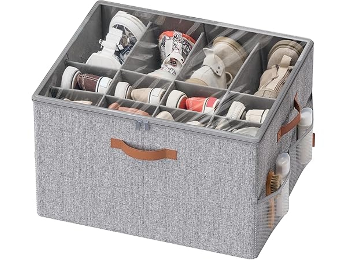 Estante Para Guardar Calzado, Gran Capacidad 16 Pares, Con Asa, Compacto, Uso En El Armario, Color Gris, Hogar, Moderno, Funcional, Orden