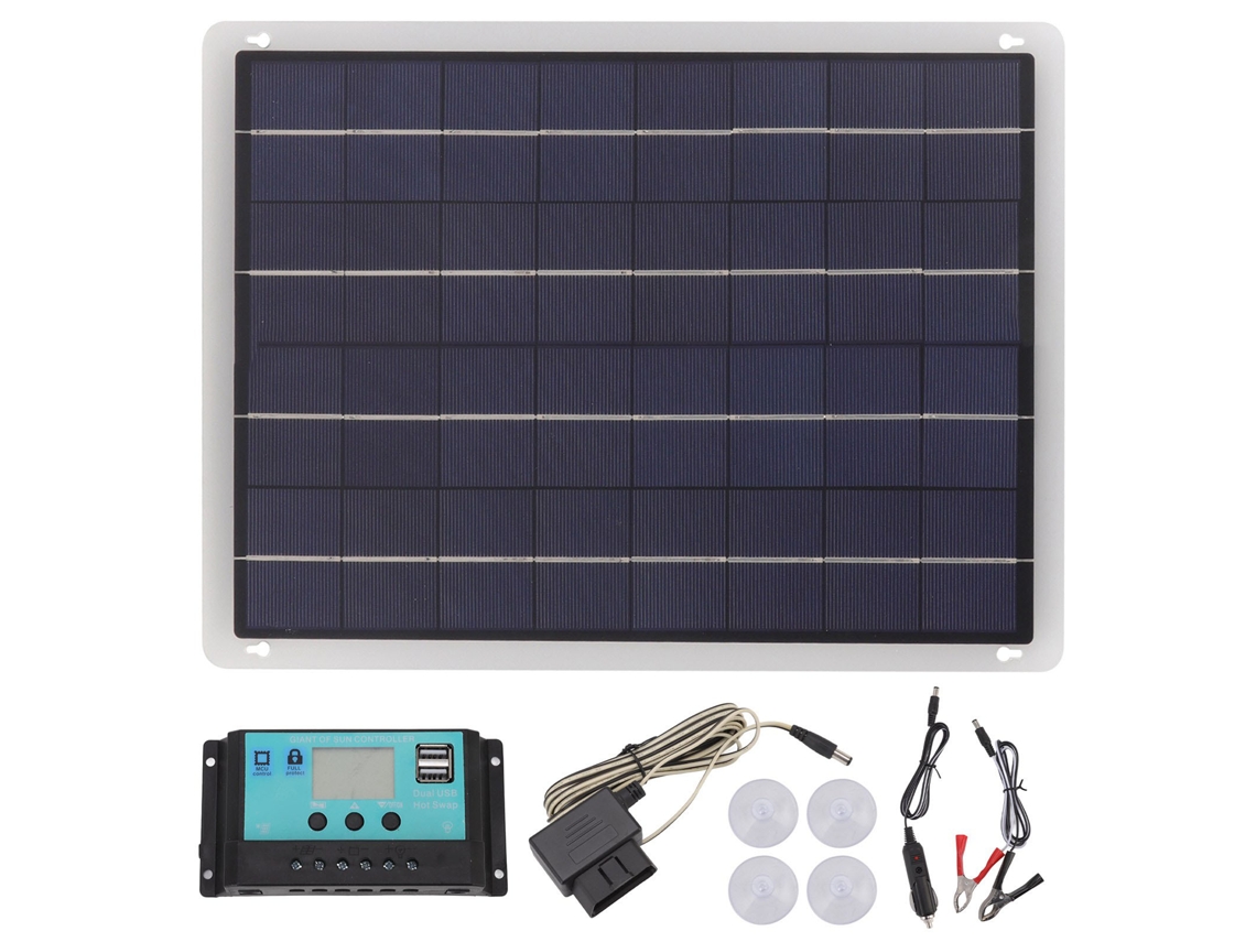 Kit cargador de baterías Primerox con panel solar monocristalino MPPT de 20 W, 18 V y 50 A y USB para uso en automóviles, vehículos recreativos y exteriores.