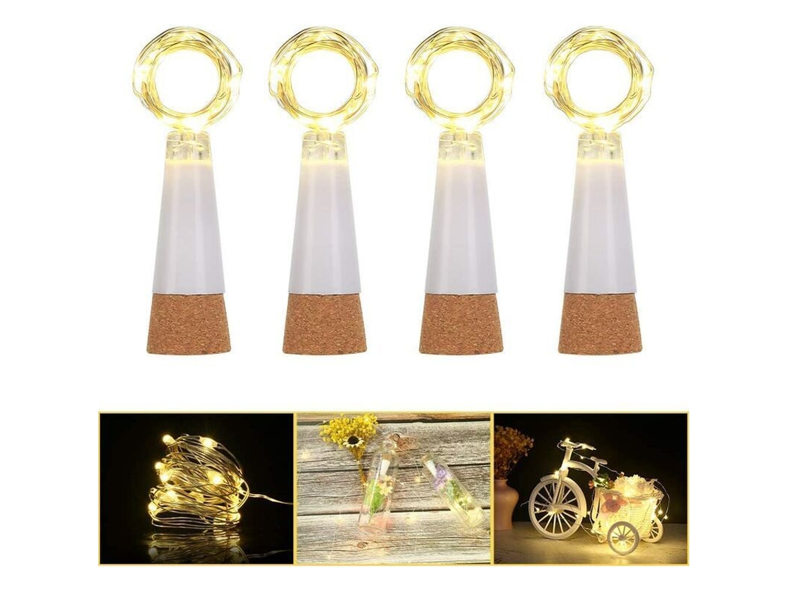 Luces Para Botellas De Vino, Recargables Por Usb, 15 Led Con Tapón Para Decoración Navideña, De Bodas Y Fiestas (blanco Cálido, 4 Unidades).