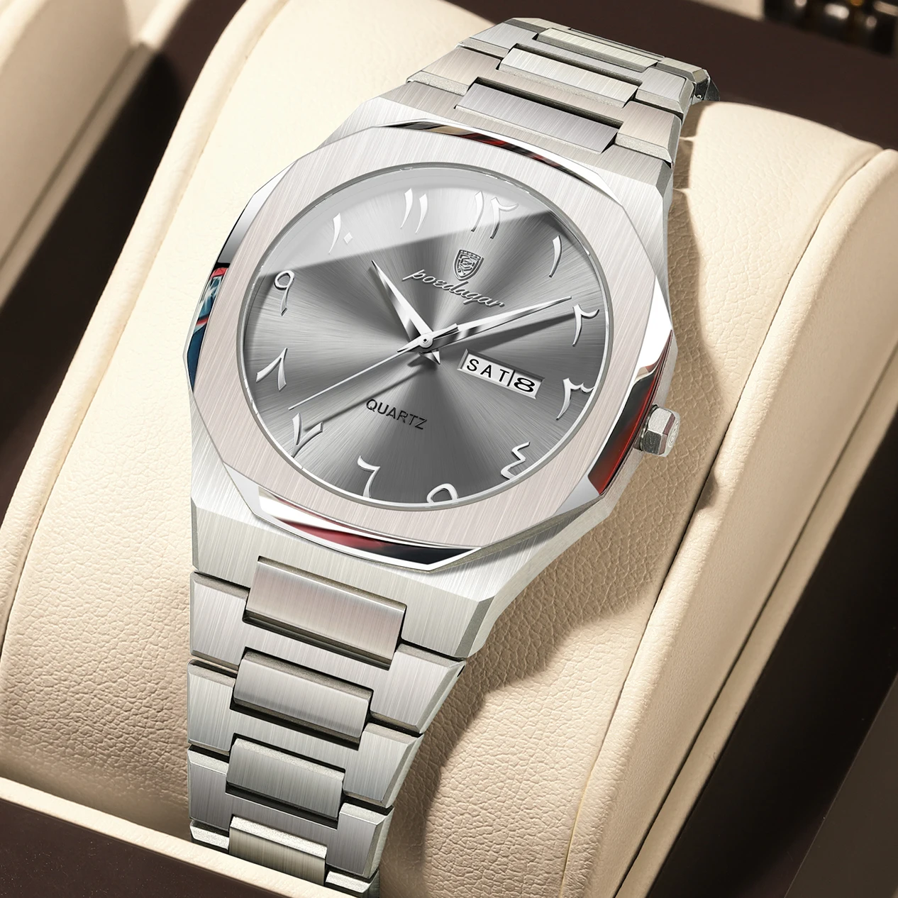 Reloj Casual Para Mujer (caja Plateada, Esfera Gris), Resistente Al Agua, Lujoso Y Elegante, Con Indicador De Día Y Fecha.