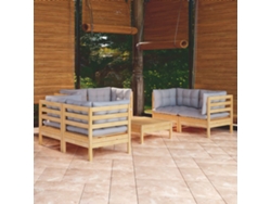 Conjunto de jardín de 7 piezas con cojines de pino macizo gris DKD Home Decor