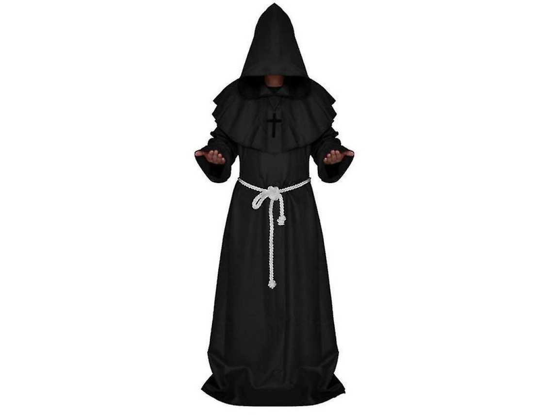 2026-ropa De Cosplay Medieval Monje Con Capucha Para Hombre Fiesta Halloween Carnaval M Negro