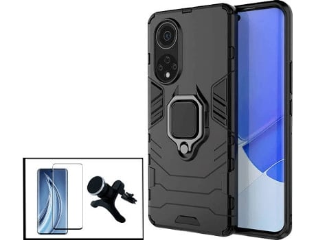 Kit Protector de Cristal Templado 5D Full Cover, Funda 3X1 Military Defender y Soporte Magnético de Coche Reforzado Huawei Nova 9 PHONECARE Negro