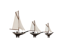 Set 3 Barco Madera Algodon Crudo 55x8x70cm