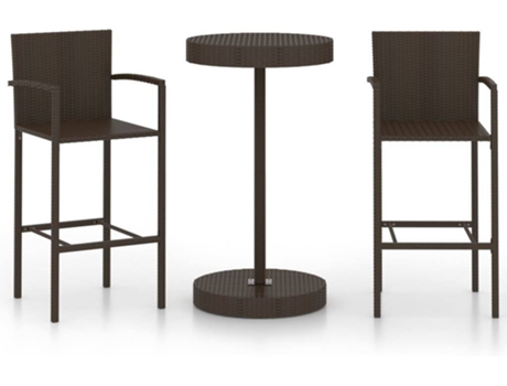 Conjunto 3 Conjunto de bar para jardín VIDAXL ratán sintético marrón