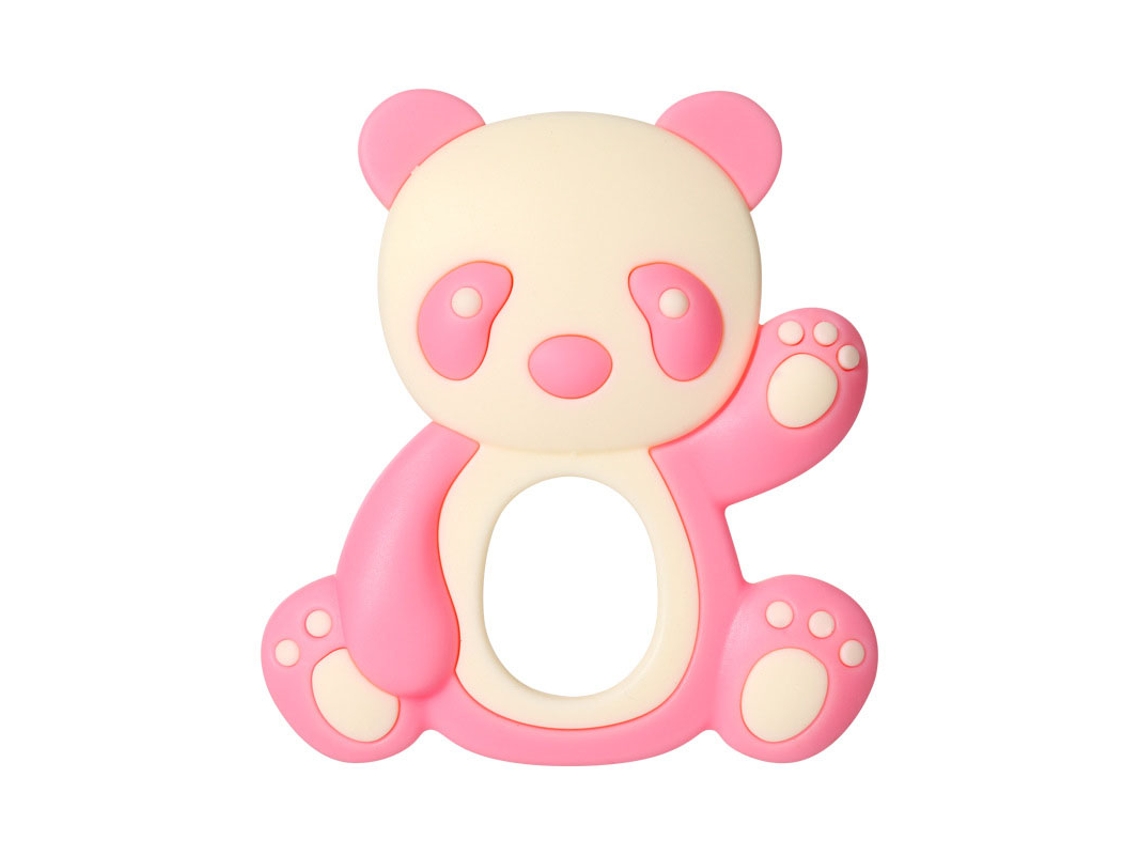 Adorable Juguete De Silicona Rosa Con Forma De Panda Para La Dentición Del Bebé, Ideal Para Aliviar Las Encías.