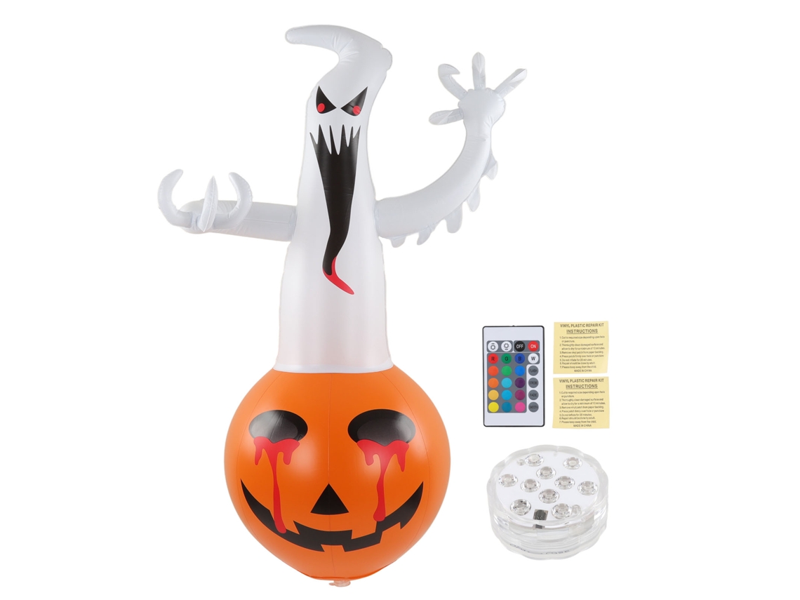 Adorno inflable de Halloween con luces LED de 16 colores, resistente a la intemperie