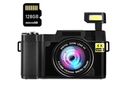 Cámara compacta digital Szsmart R2s 48 MP 4K HD de 3 pulgadas con antivibración y zoom, 128 g, color negro