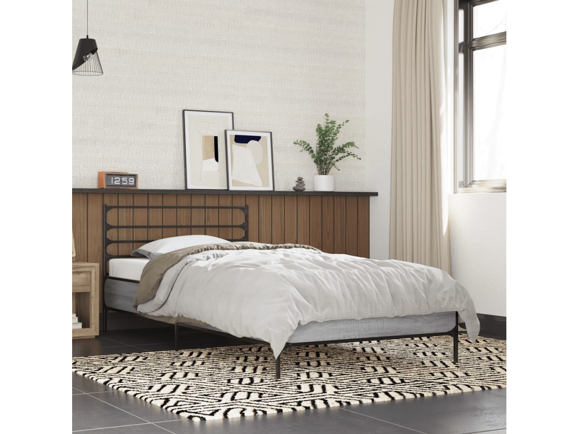 Estructura Cama Madera Ingeniería Metal Gris Sonoma 100x200 Cm