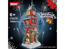 Árbol de Navidad, Papá Noel, reno, calcetín navideño, casa, torre, bloques de construcción, ciudad, casa de invierno, coche de Navidad, juguetes, modelo, regalos, Hengjian