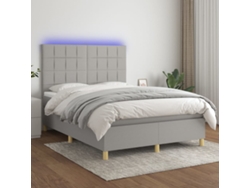 Cama Box Spring Colchón Y Luces Led Tela Gris Claro 140x190 Cm