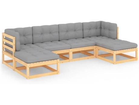 Conjunto 6 de muebles de jardín VIDAXL y cojines madera maciza pino
