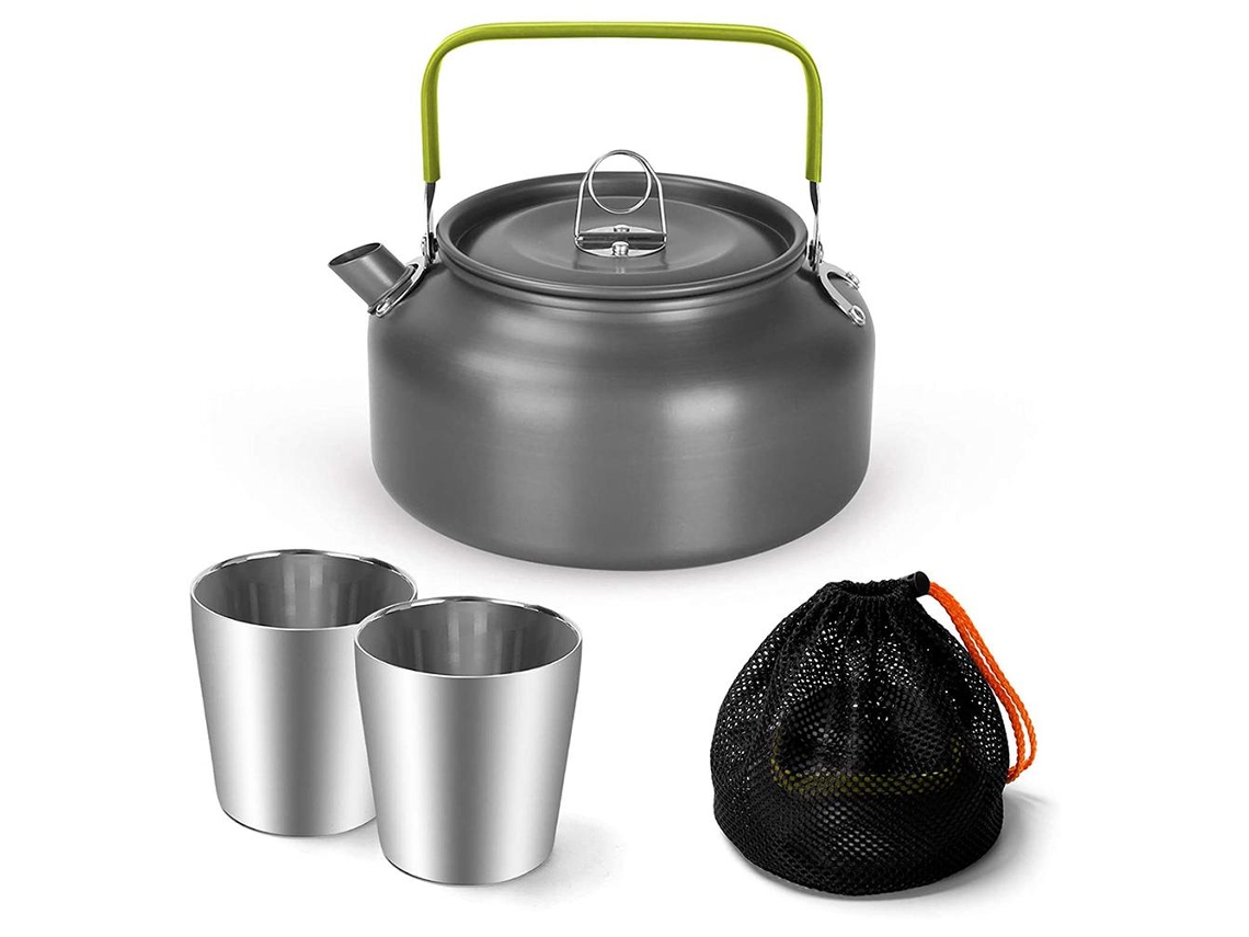 Juego De Hervidor De Agua Para Camping De 1,2 L Con 2 Tazas, De Aluminio Ligero, Ideal Para Acampar, Hacer Senderismo Y Picnics.