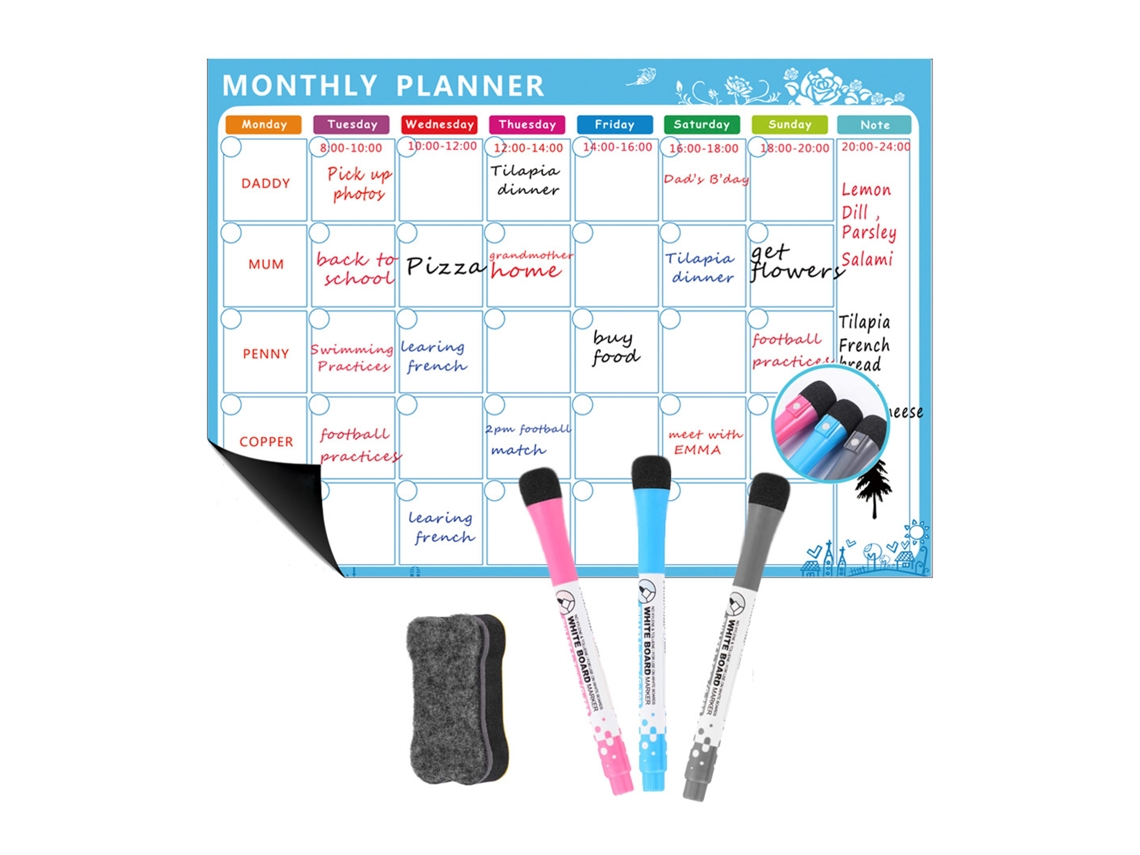 Calendario Magnético Blanco Seco Para Nevera/pared Con Bolígrafos Y Goma De Borrar 16,5*11,8 Pulgadas A3