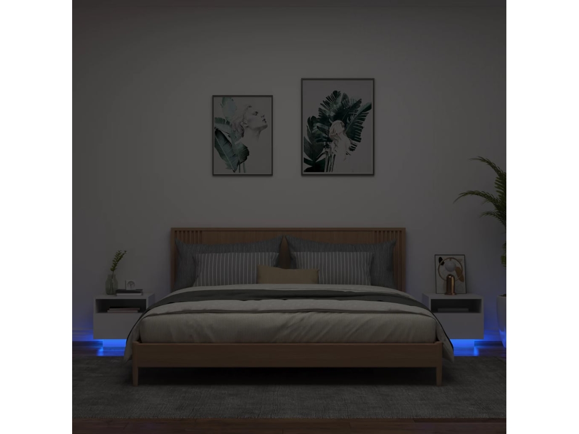 Mesita de Noche Mesitas Noche Luces Madera Blanco (40x39x37cm)