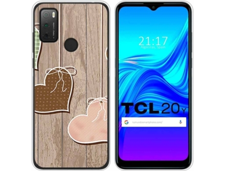 Carcasa TCL 20Y TUMUNDOSMARTPHONE Corazones Madera Multicolor