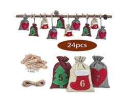 Juego de 24 bolsas de regalo navideñas de lino con cordón para la cuenta regresiva de Adviento - Hengjian