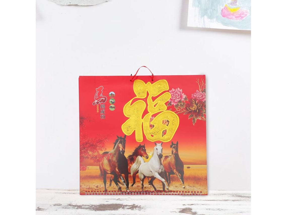 Calendario De Pared Chino Decorativo 2026 Años Del Caballo 2 Piezas Lunar Mensual Colores Brillantes Oficina