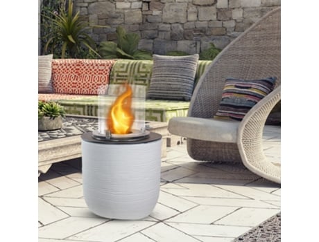 Chimenea de bioetanol de pie para hoguera de jardín para uso interior y exterior RAFFAELLO Bianco Perla d.35 x h55