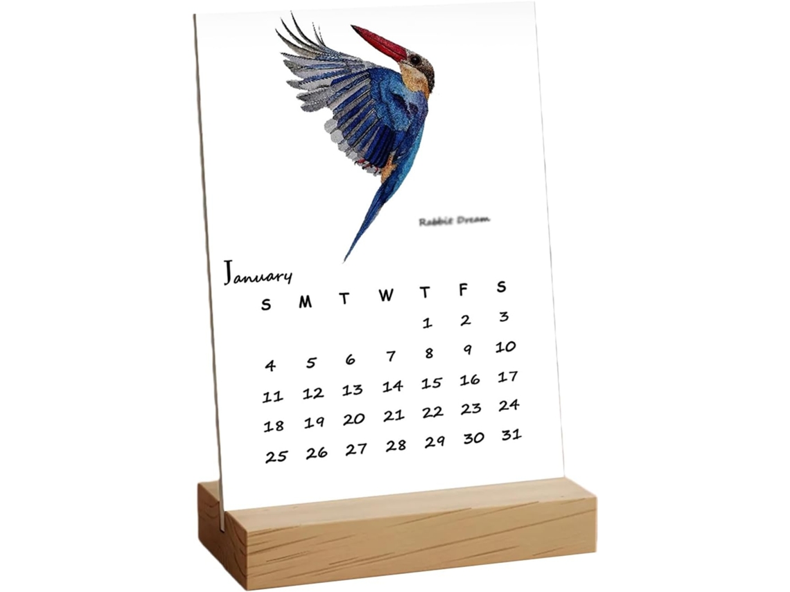 Calendario De Pared Con Diseño De Aves 2026, Planificador Mensual, Soporte De Madera, Papel Grueso