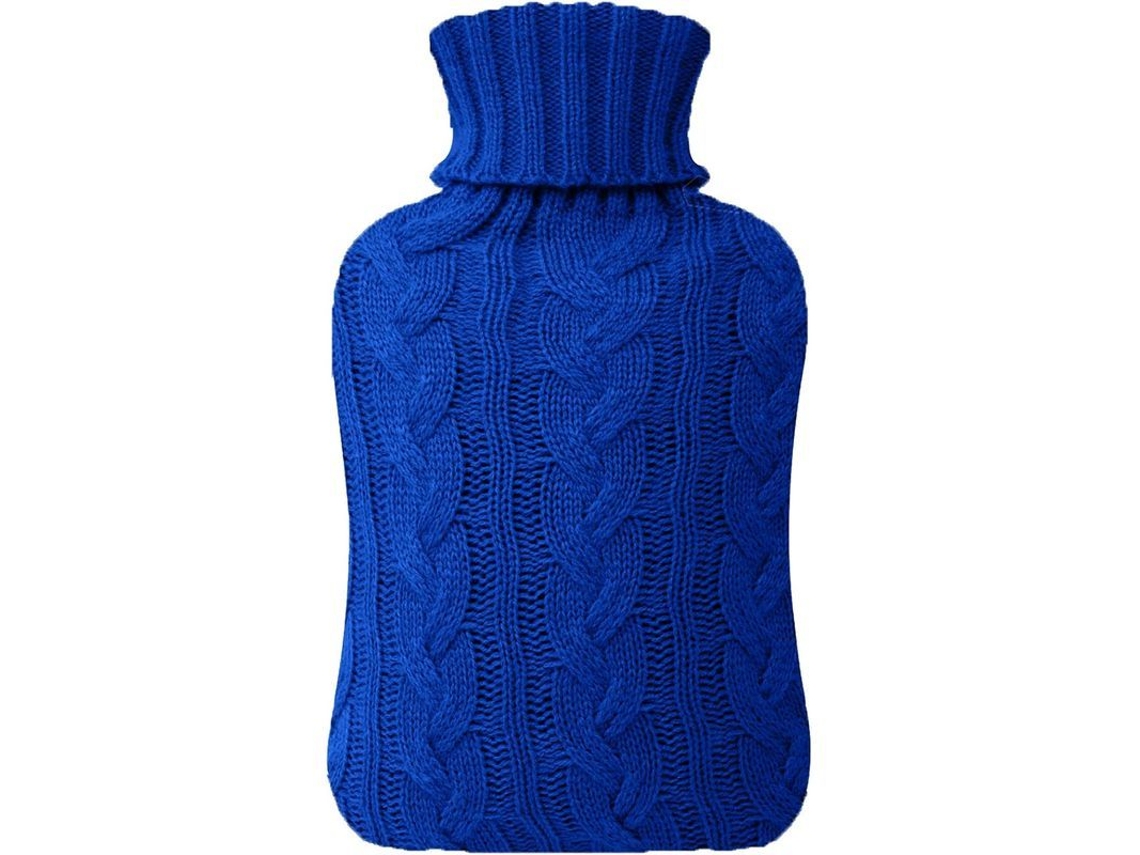 Botella De Agua Caliente Con Funda Tejida Linjou, Alivio De Dolor De Cuello Y Hombros, Cian 2l