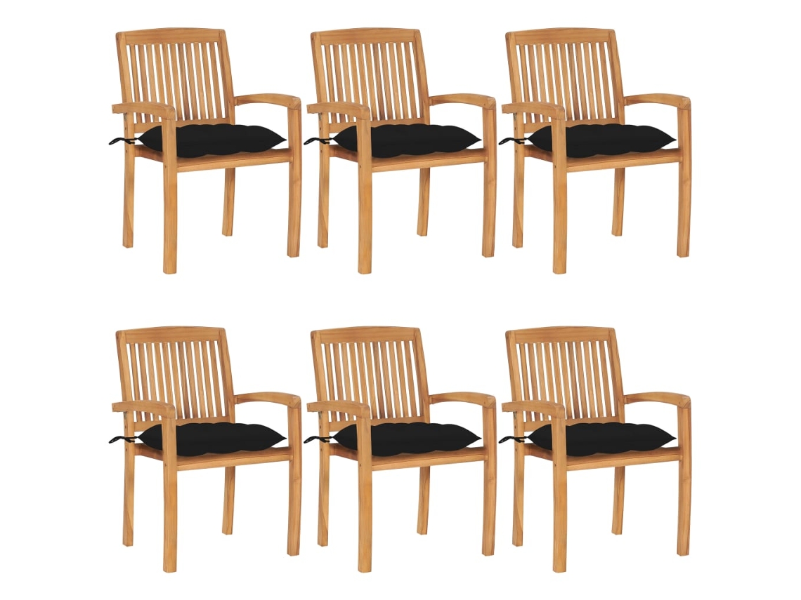 Sillas de jardín apilables DKD Home Decor de 6 piezas con cojines de teca maciza