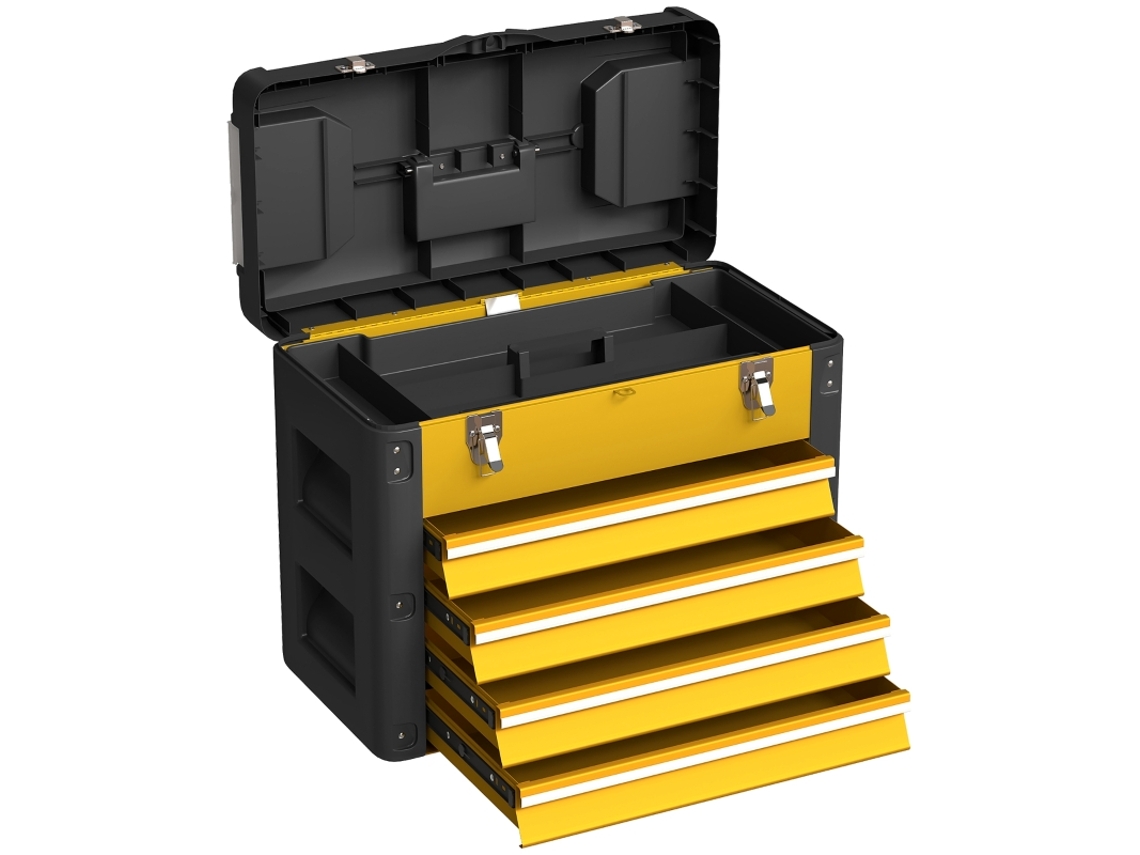 Caja De Herramientas Vacía De 4 Cajones, Acero Amarillo, 50x25x41cm