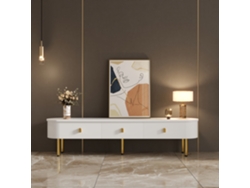 Mueble Bajo Para Tv Con Cajones, Tiradores Y Patas Dorados, Esquinas Curvas