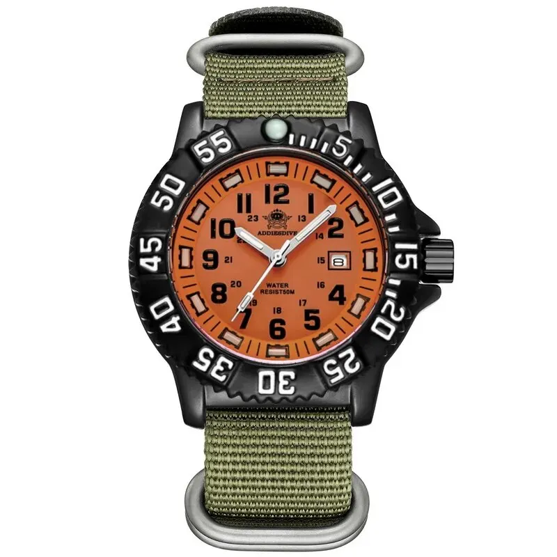 Reloj Militar Para Hombre (correa De Nailon Verde), Reloj Deportivo Informal Para Exteriores Con Acabado Luminoso, Resistente Al Agua.