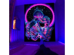 Tapiz Calavera, Tapiz De Amantes Besándose, Reactiva La Luz Uv, Psicodélico Neón, Brilla En La Oscuridad