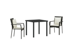 Conjunto de comedor de jardín VidaXL de 3 piezas con cojines, negro, poliéster y mimbre
