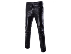 2026-pantalones De Cuero Casual Bright Bronzing De Cintura Media Para Hombres Tallas Xs-3xl S Negro