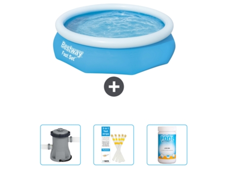 Piscina Hinchable Redonda Fast Set BESTWAY - 305 x 76 cm - Azul - Incluida Bomba - Tiras de prueba - Cloro