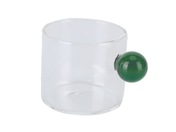 Taza de café de vidrio térmico transparente con asa redonda de 120 ml con asa verde