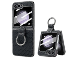 For Samsung Galaxy Z Flip6black2026 Vietao Woven Leather Metal Ring Phone Case