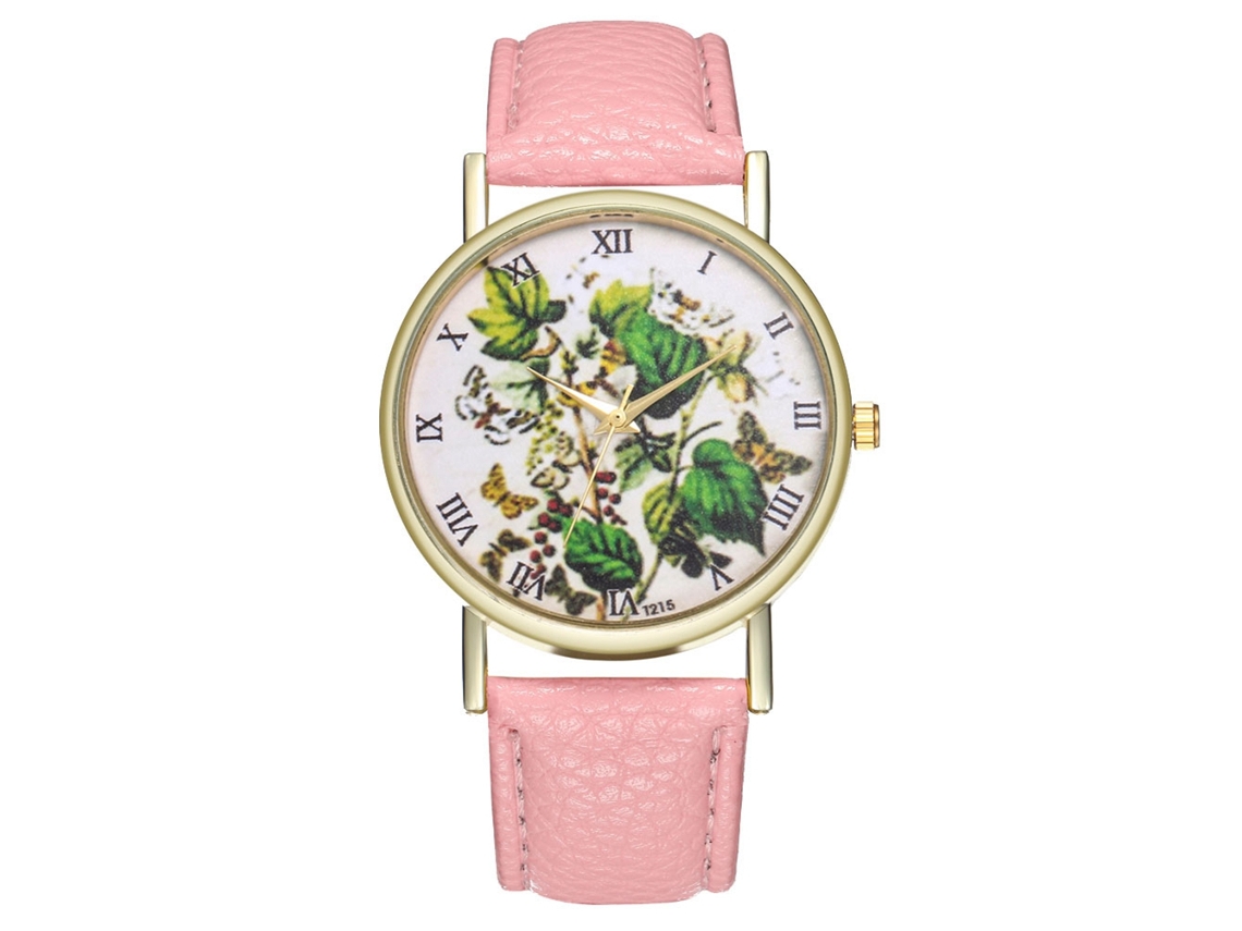 Reloj De Pulsera Analógico De Cuarzo Con Esfera Redonda, Color Rosa De Moda, Hipoalergénico.