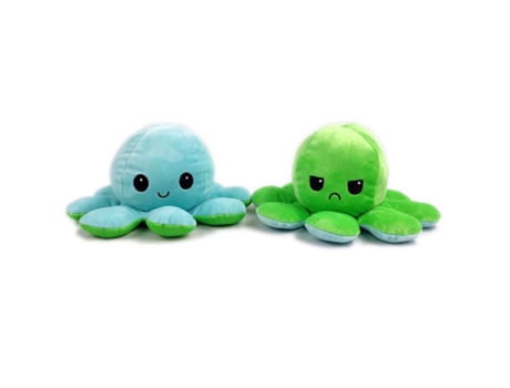 Simulación Suave, Pulpo Relleno Feliz, Triste de Doble Cara, Muñeco de Peluche Verde Azul Claro