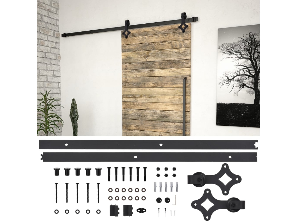 Kit De Herrajes Para Puerta Corredera Skien 200 cm Acero Negro DKD HOME DECOR