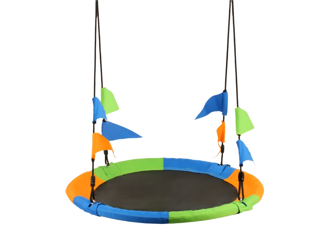 Columpio de jardín exterior Leogreen Ø120cm, con correas para colgar, para niños, amigos, adultos, jardín exterior, carga 300 kg, multicolor