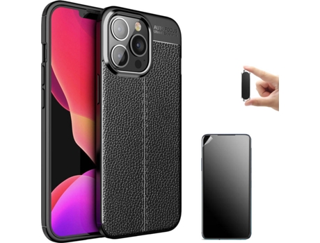 Carcasa + Protector + Soporte iPhone 13 Pro Max Rugged Leather Negro