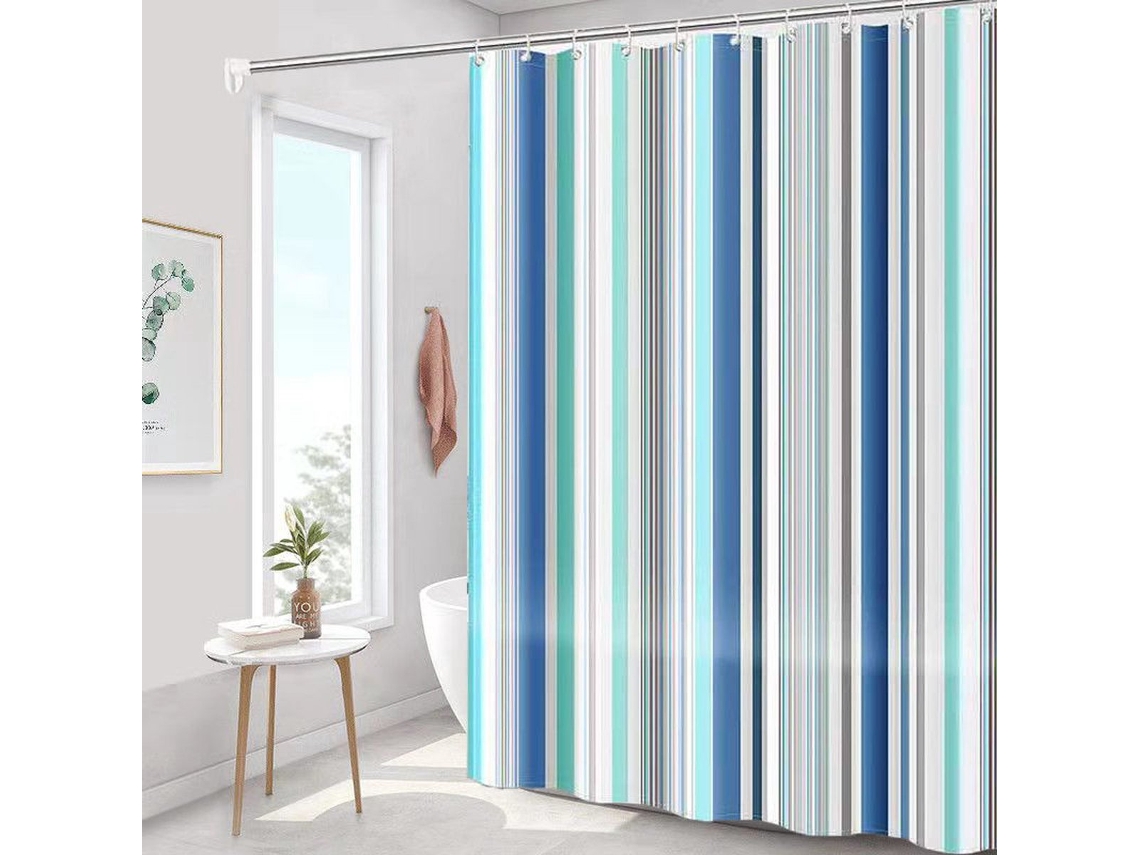 Cortina de ducha 180 cm x 200 cm Rayas Románticas en poliéster con ganchos Resistente al moho Impermeable