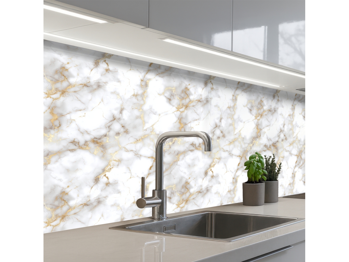 Salpicaderos De Cocina Vetas Doradas - Mármol - Blanco 200x80 Cm