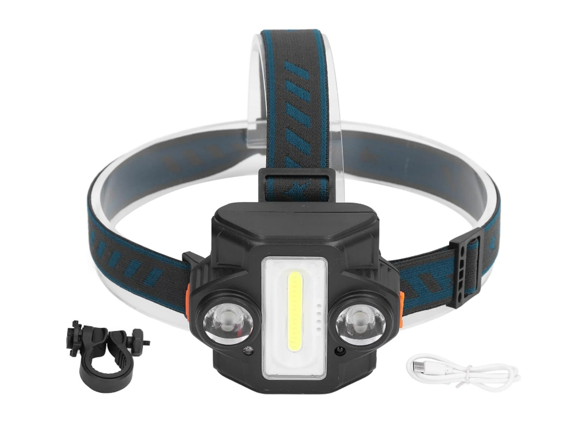 Linterna frontal LED de inducción USB para bicicleta/trabajo IPX8 negra Yizhood