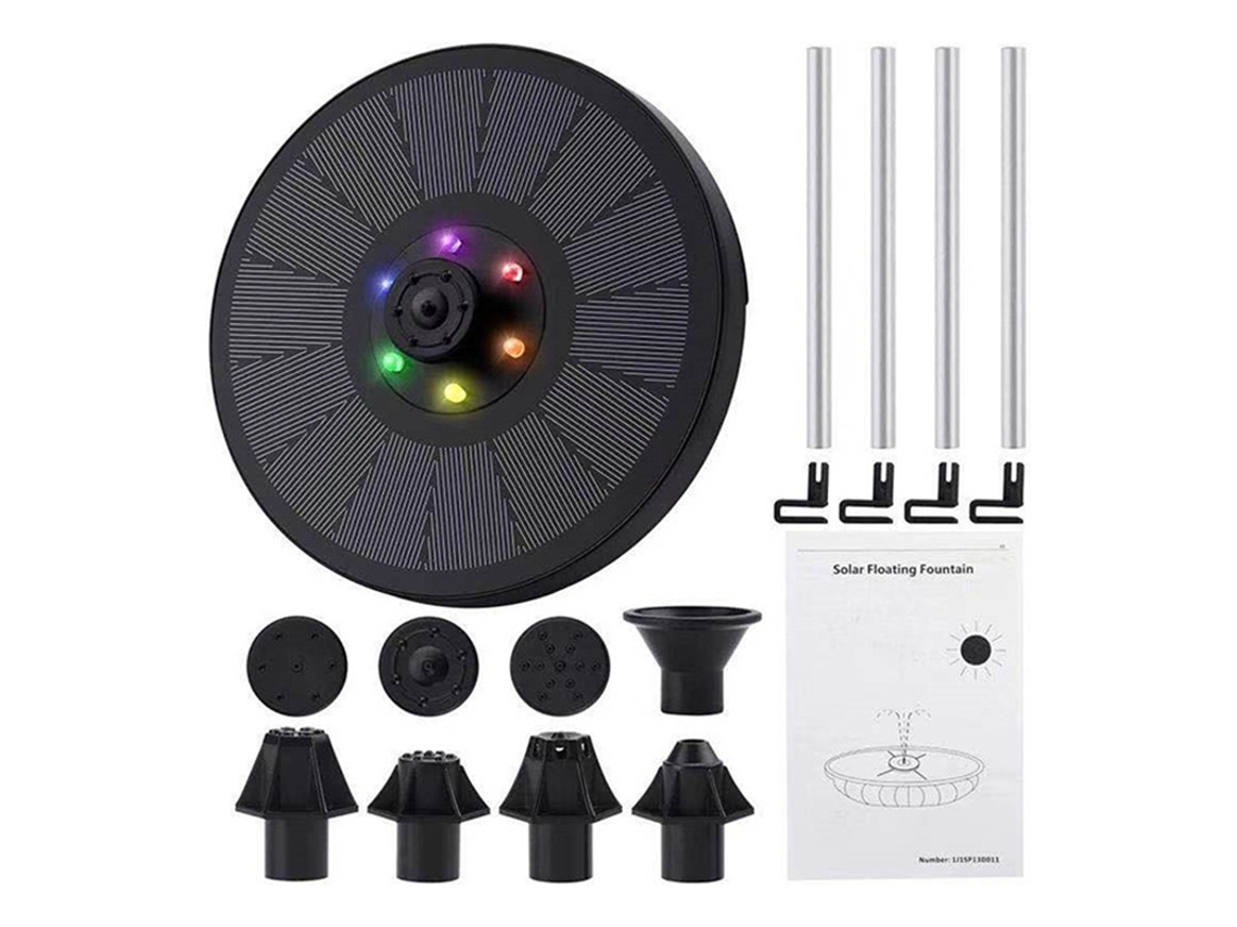 Bomba de agua para fuente con 6 luces LED de colores para piscinas y estanques pequeños, 7 V/3 W con 8 boquillas, chrui