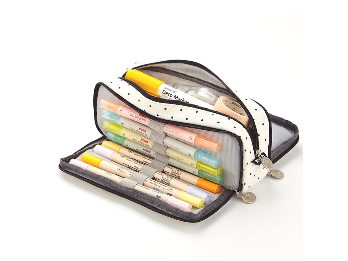 Estuche De Lápices De Gran Capacidad Con Múltiples Bolsillos Y Doble Apertura Para Estudiantes